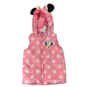 Disney Junior Minnie Mouse Pink Polka Dot Hooded Puffer Vest Girls 3T Winter